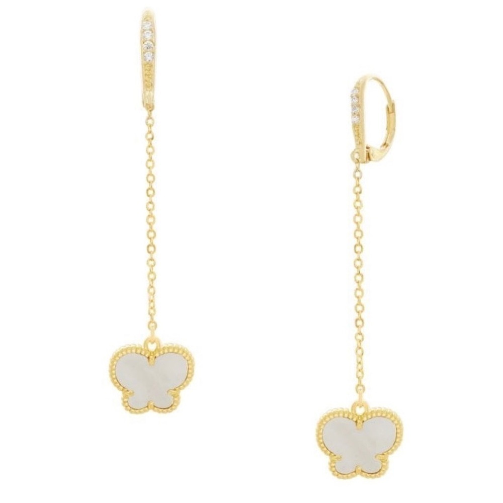 NIB Jan-kou Butterfly Collection Mother of Pearl Drop Earrings 14k plated UFT